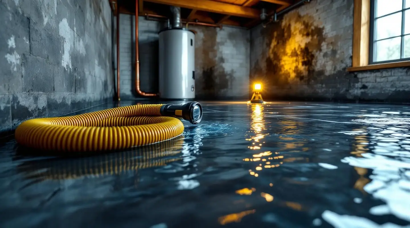 Turbo Dry Restoration technician using a water extraction vacuum on a wet hardwood floor in an Englewood home.