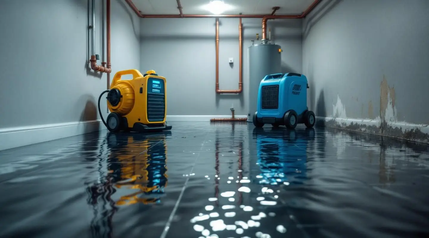 Turbo Dry Restoration technician using a water extraction vacuum on a wet hardwood floor in an Englewood home.