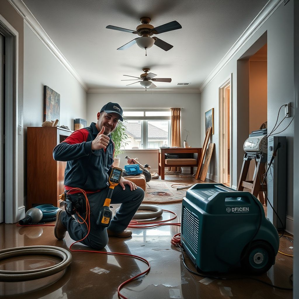 An IICRC-certified technician using a non-penetrating moisture meter to check for hidden dampness behind a drywall surface in Greenwood Village.