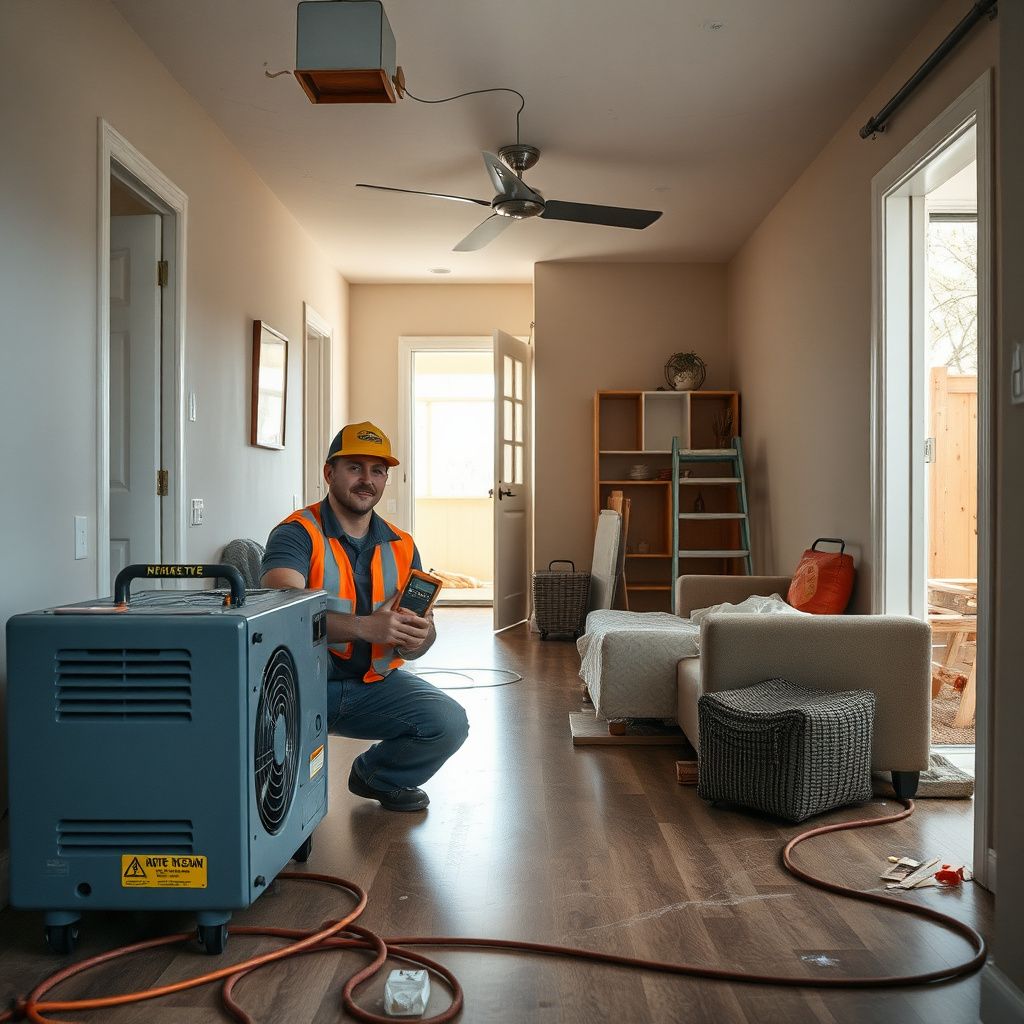 A technician using a thermal imaging camera to detect hidden moisture behind a residential drywall in Aurora.