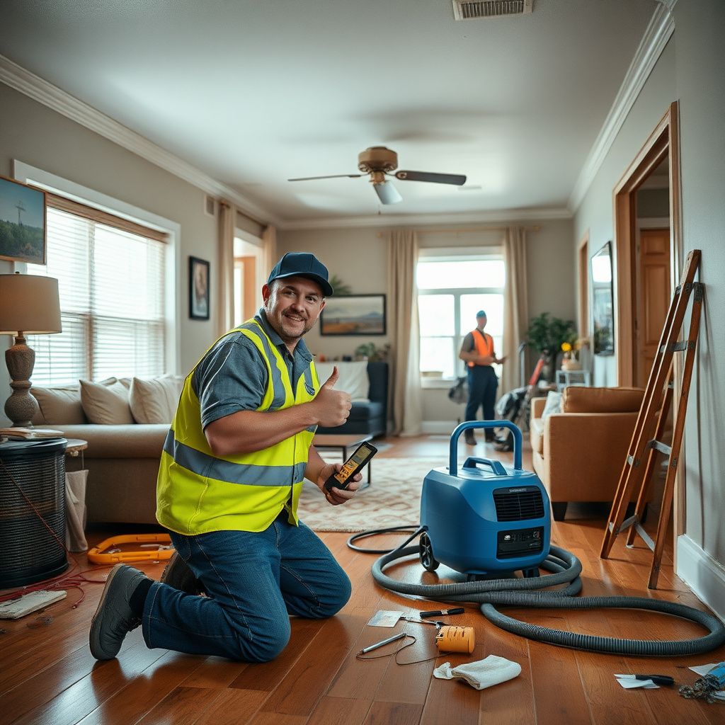 A technician checking moisture levels in a drywall assembly in a Sheridan home using a professional moisture meter.